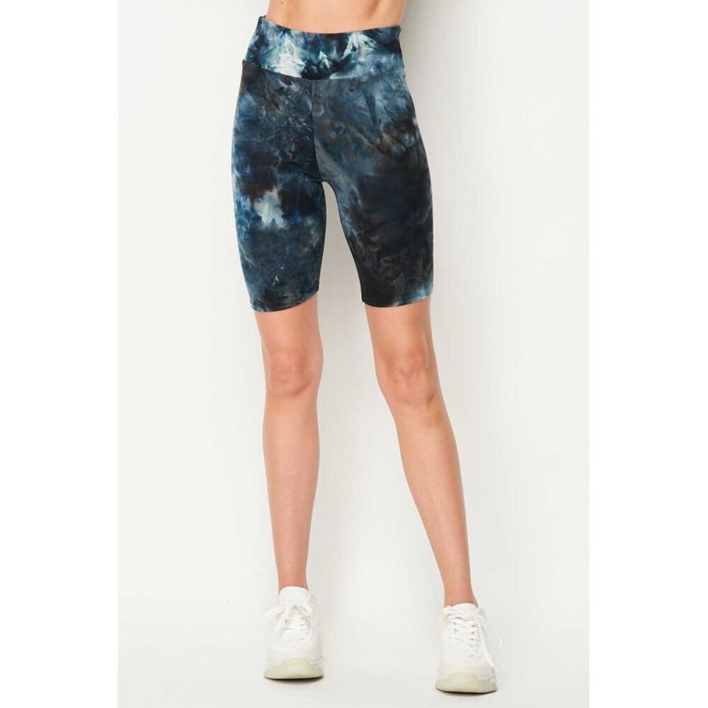 World of Leggings Buttery Smooth Steel Blue Tie Dye High Waisted Biker Shorts